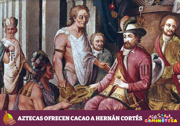 Aztecas ofrecen cacao a Hernán Cortés